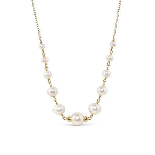 14k White 11 Cultured Graduated Pearl Link Center