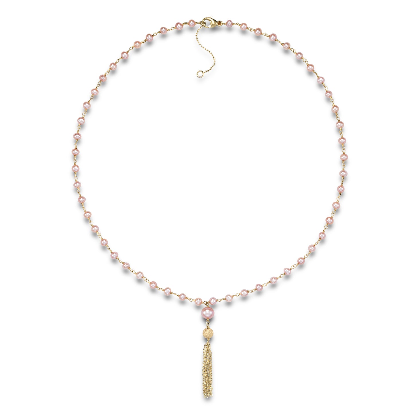 14k Pink Freshwater Pearl Link Gold Fringe Necklace 18"/19.50"