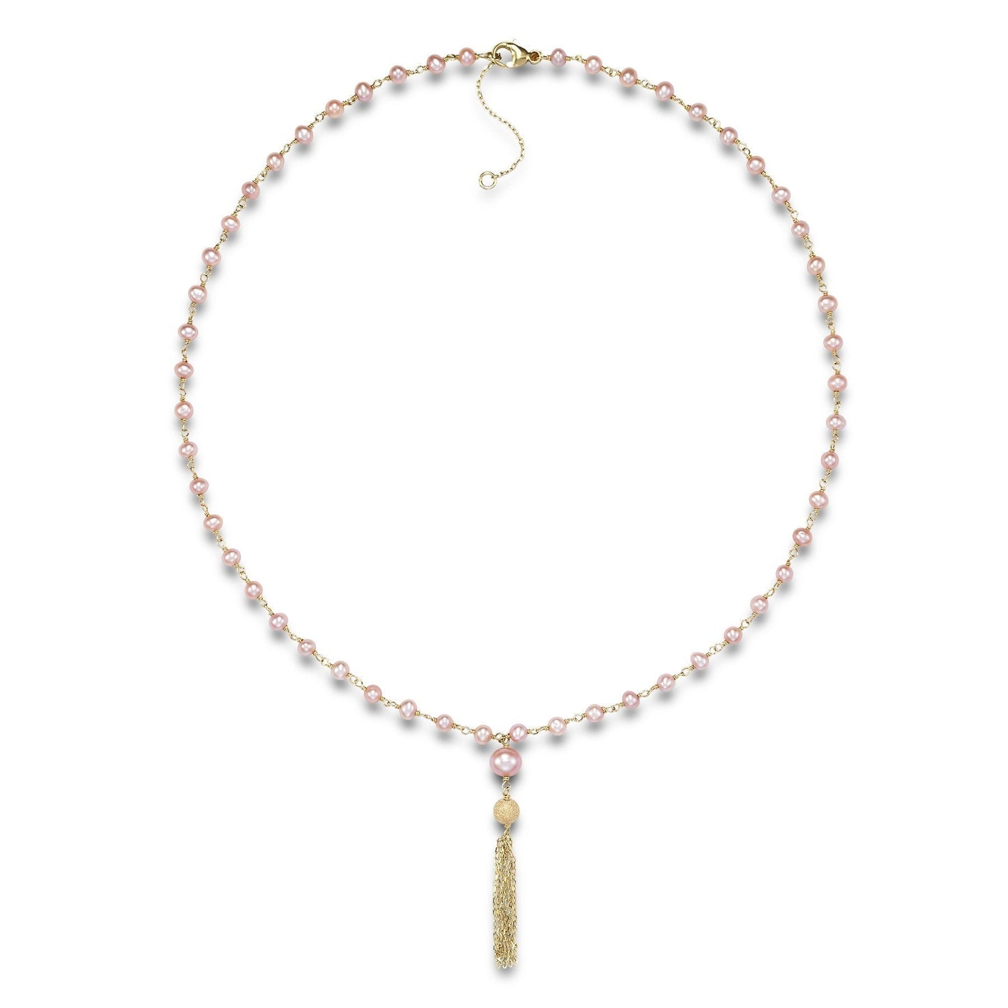 14k Natural Pink Pearl Link Gold Fringe Necklace 19.50" freeshipping - Jewelmak Shop