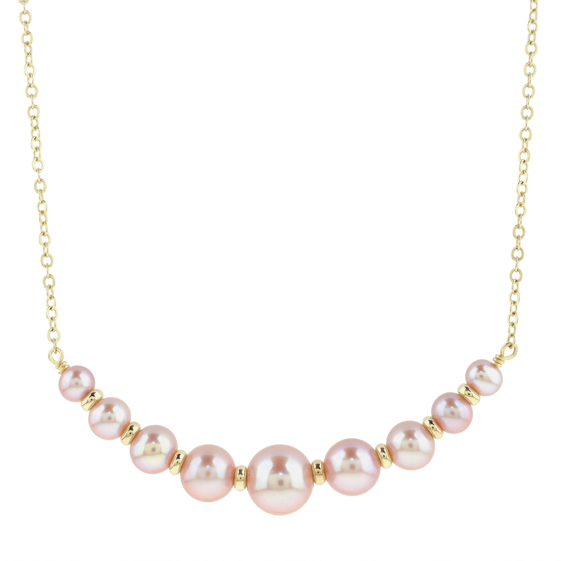 14k Pink Freshwater Pearl Gold Roundel Bar Necklace 18"