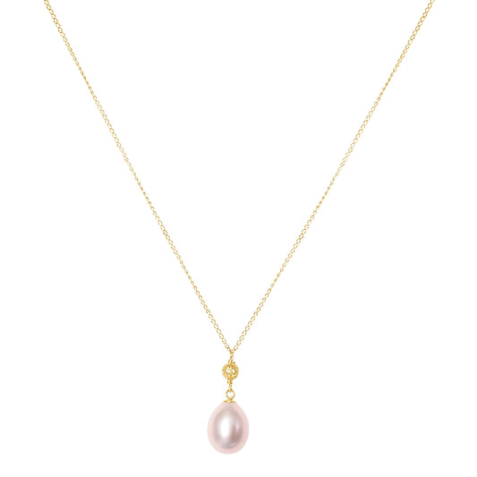 14k Pink Freshwater Pearl Drop Necklace 17"