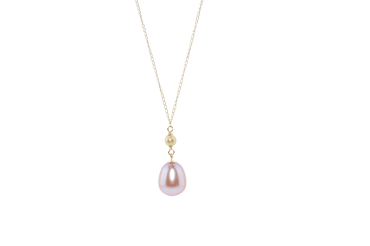 14k Pink Freshwater Pearl Drop Necklace 17"