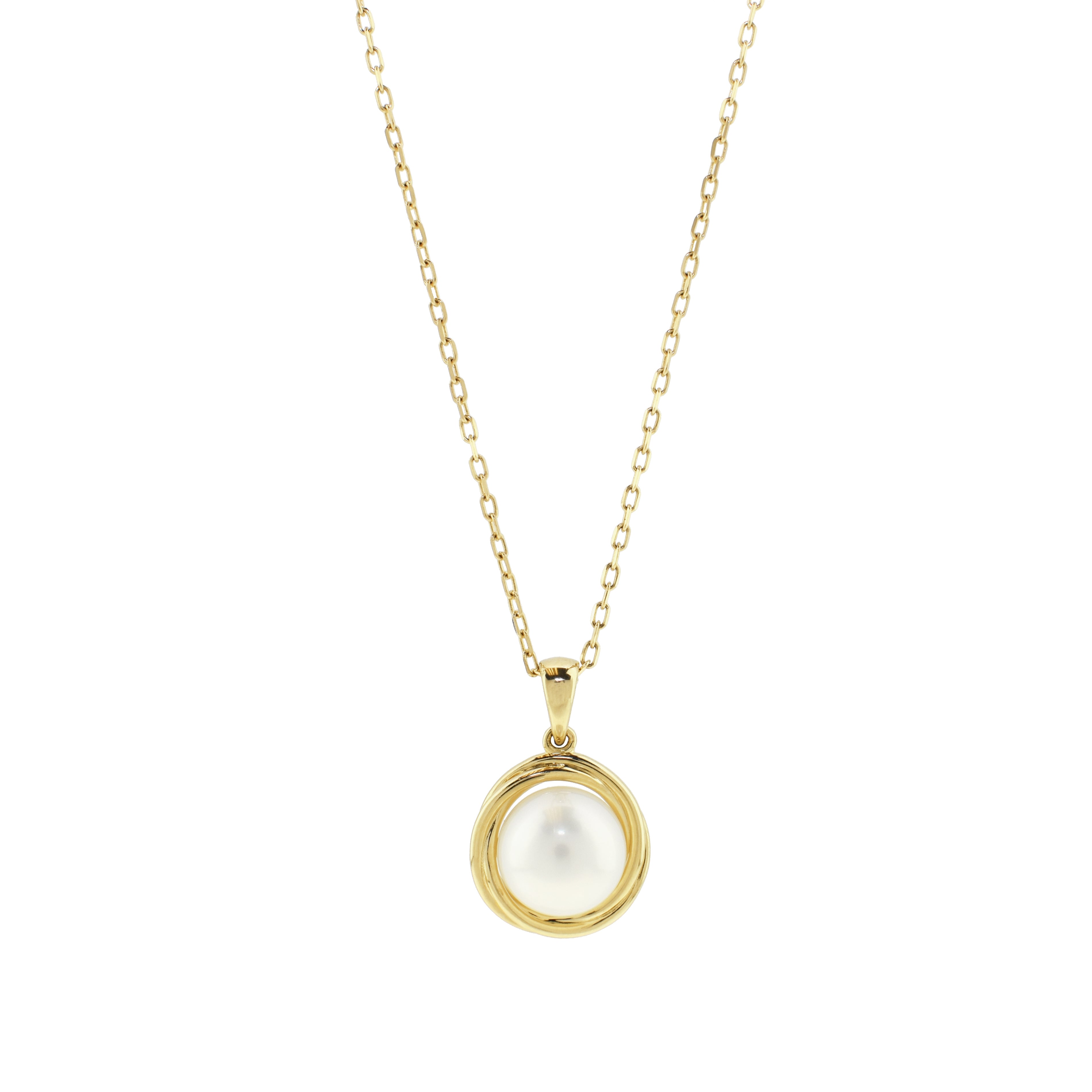 14k White Pearl Round Pendant Necklace