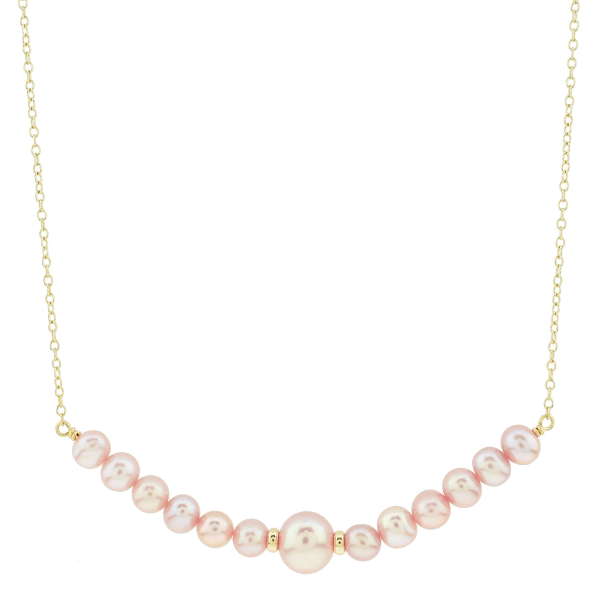14k Pink Freshwater Pearl Gold Roundel Bar Necklace 18"