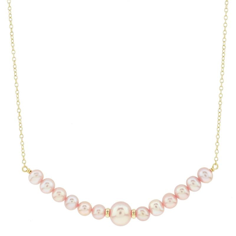 14k Natural Pink Pearl Gold Roundel Bar Necklace 18" freeshipping - Jewelmak Shop