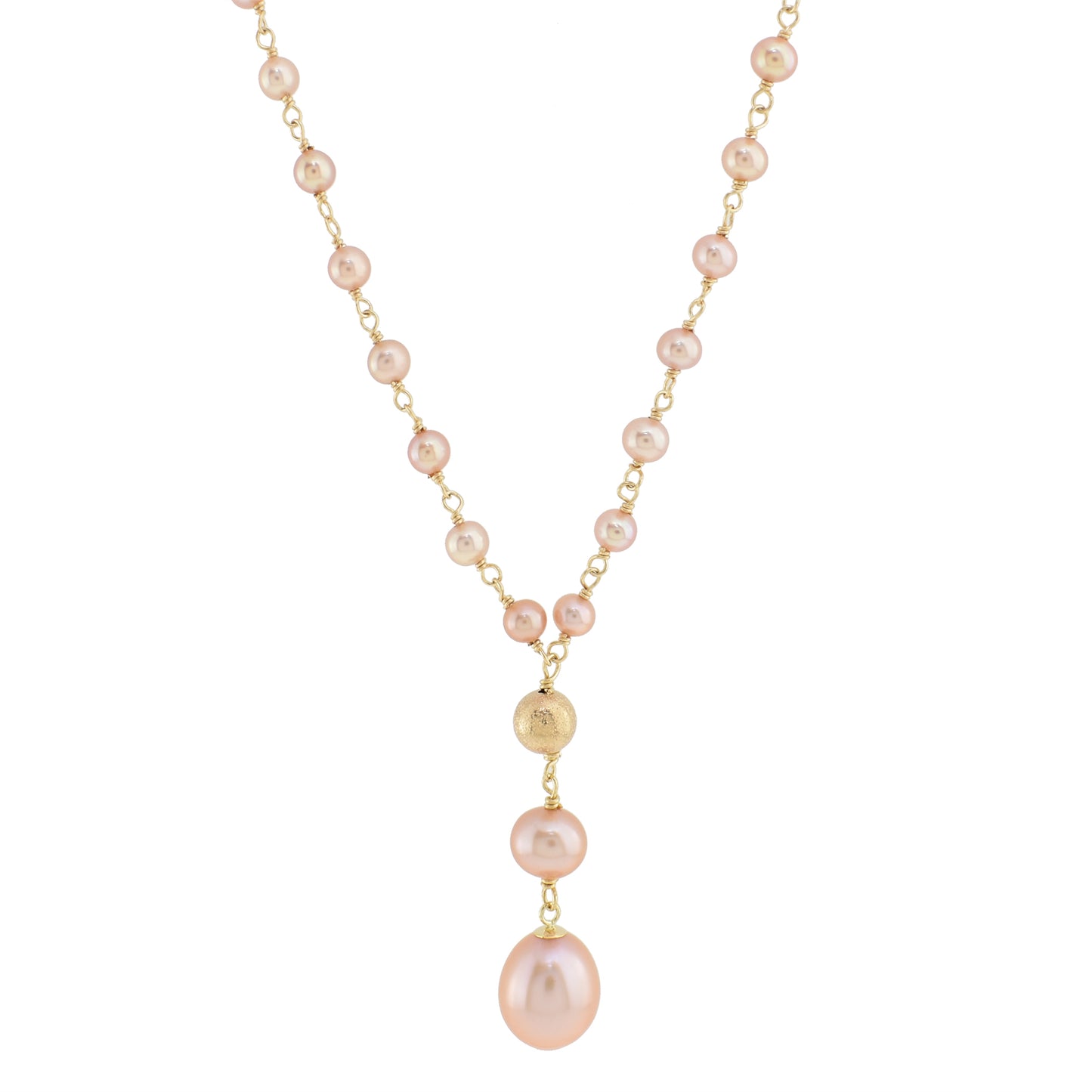 14k Pink Freshwater Pearl Link Y Necklace 18"