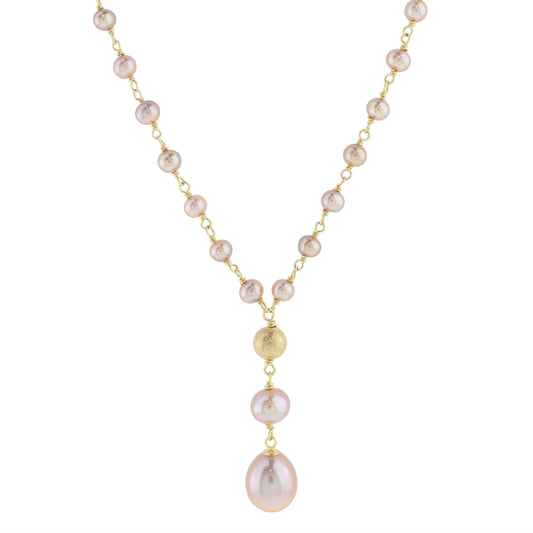 14k Pink Freshwater Pearl Link Y Necklace 18"