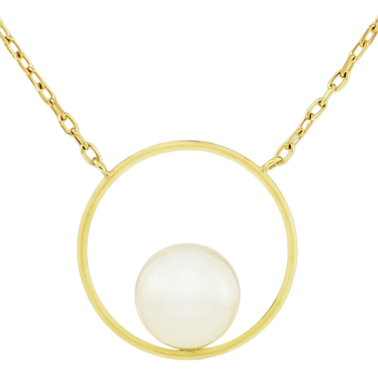 14k White Pearl Open Circle Pendant Necklace 14/16" freeshipping - Jewelmak Shop