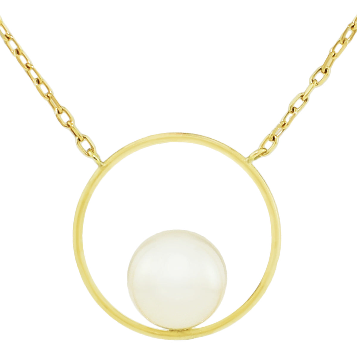 14k White Freshwater Pearl Open Circle Pendant Necklace 14/16"