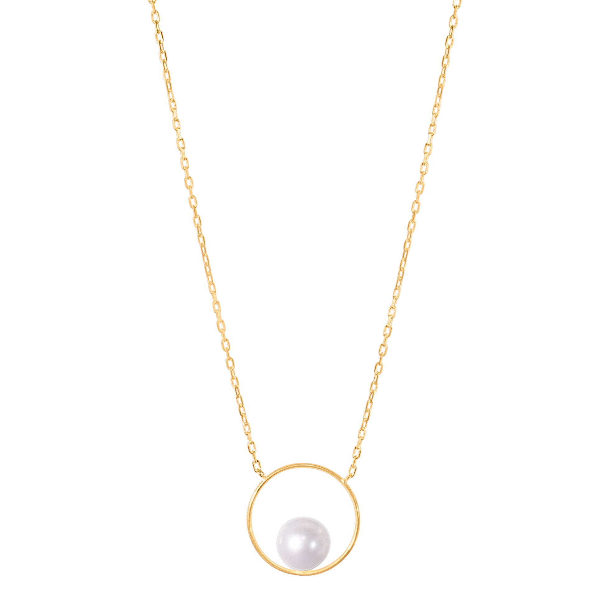 14k White Freshwater Pearl Open Circle Pendant Necklace 14/16"