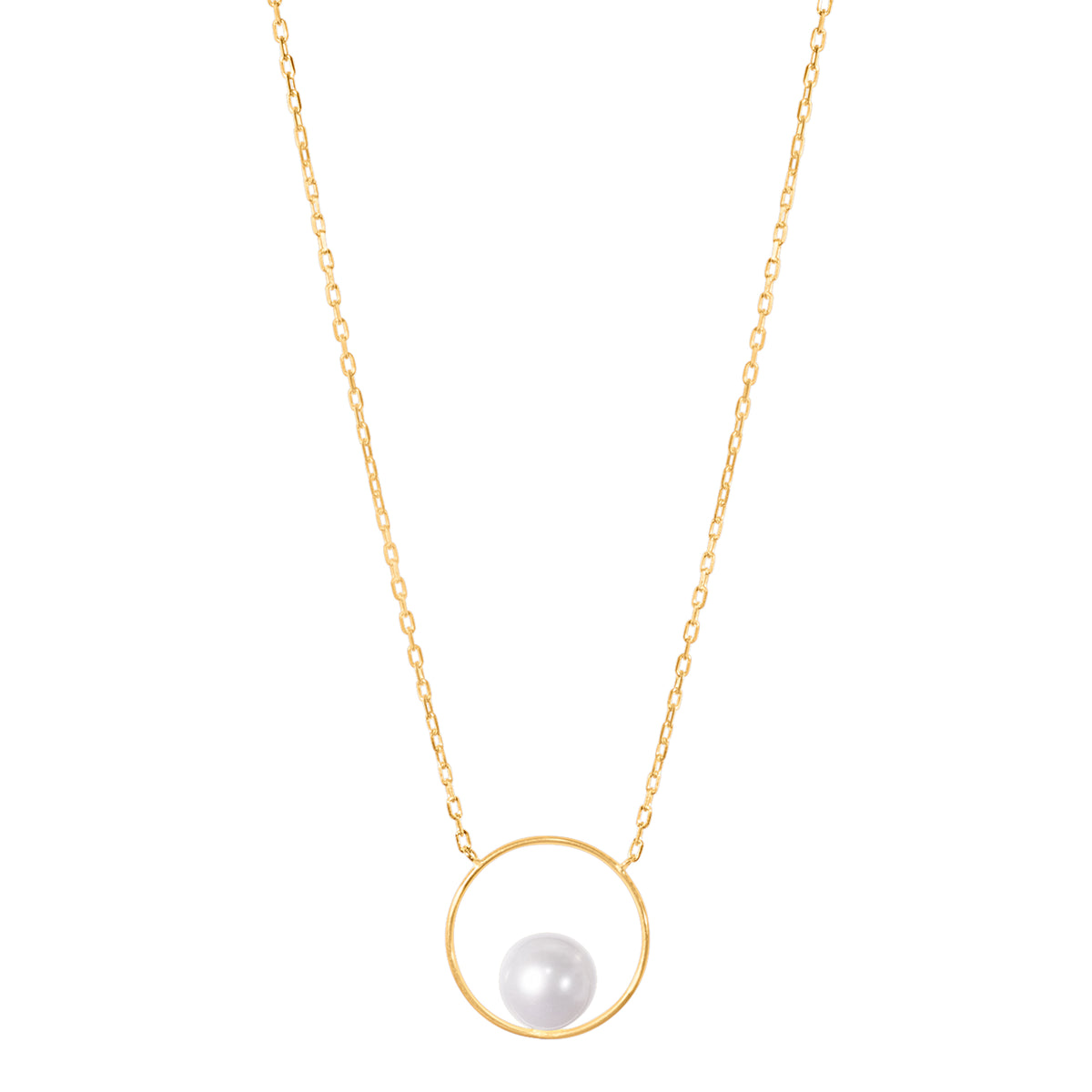 14k White Freshwater Pearl Open Circle Pendant Necklace 14/16"