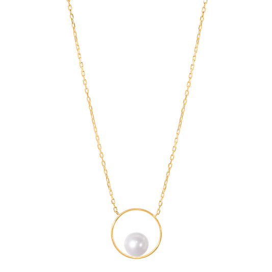 14k White Freshwater Pearl Open Circle Pendant Necklace 14/16"