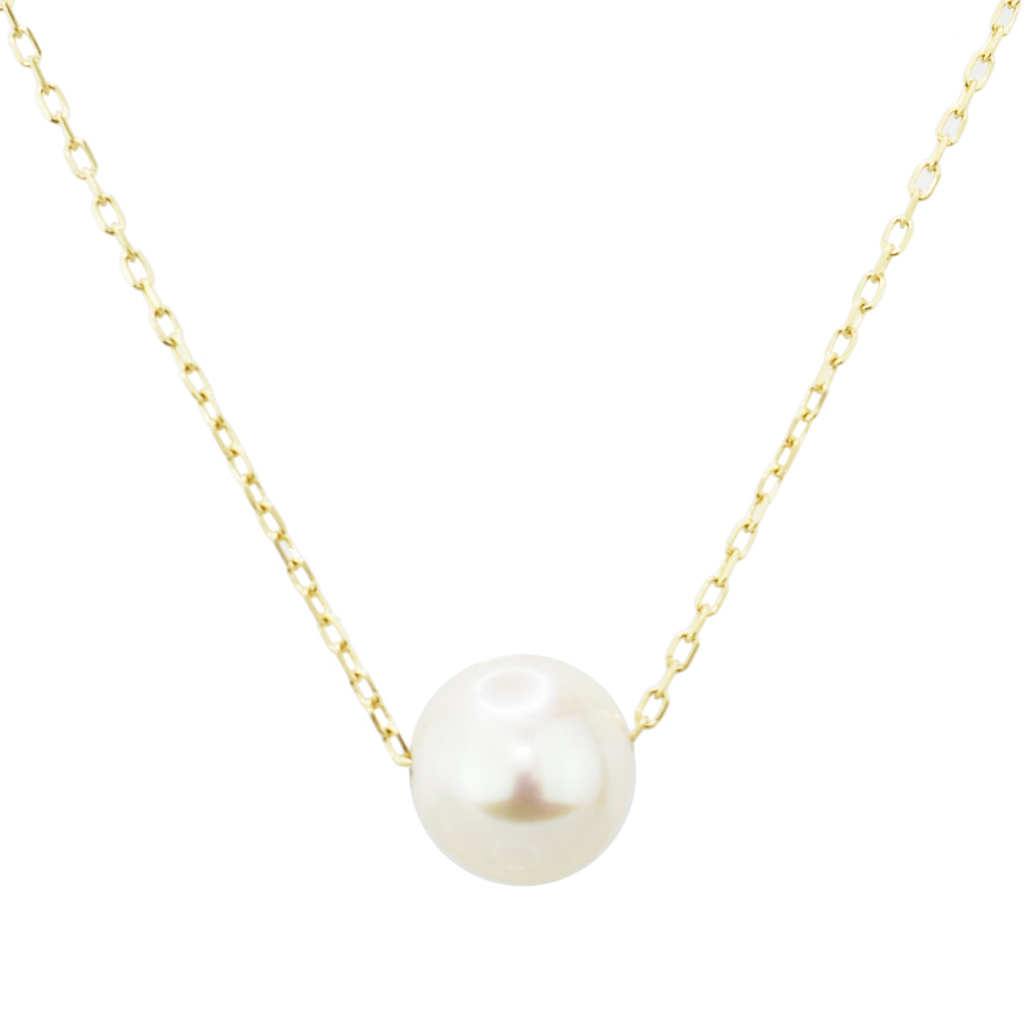 14k White Freshwater Pearl Slider Ball Pendant Necklace 17/18"