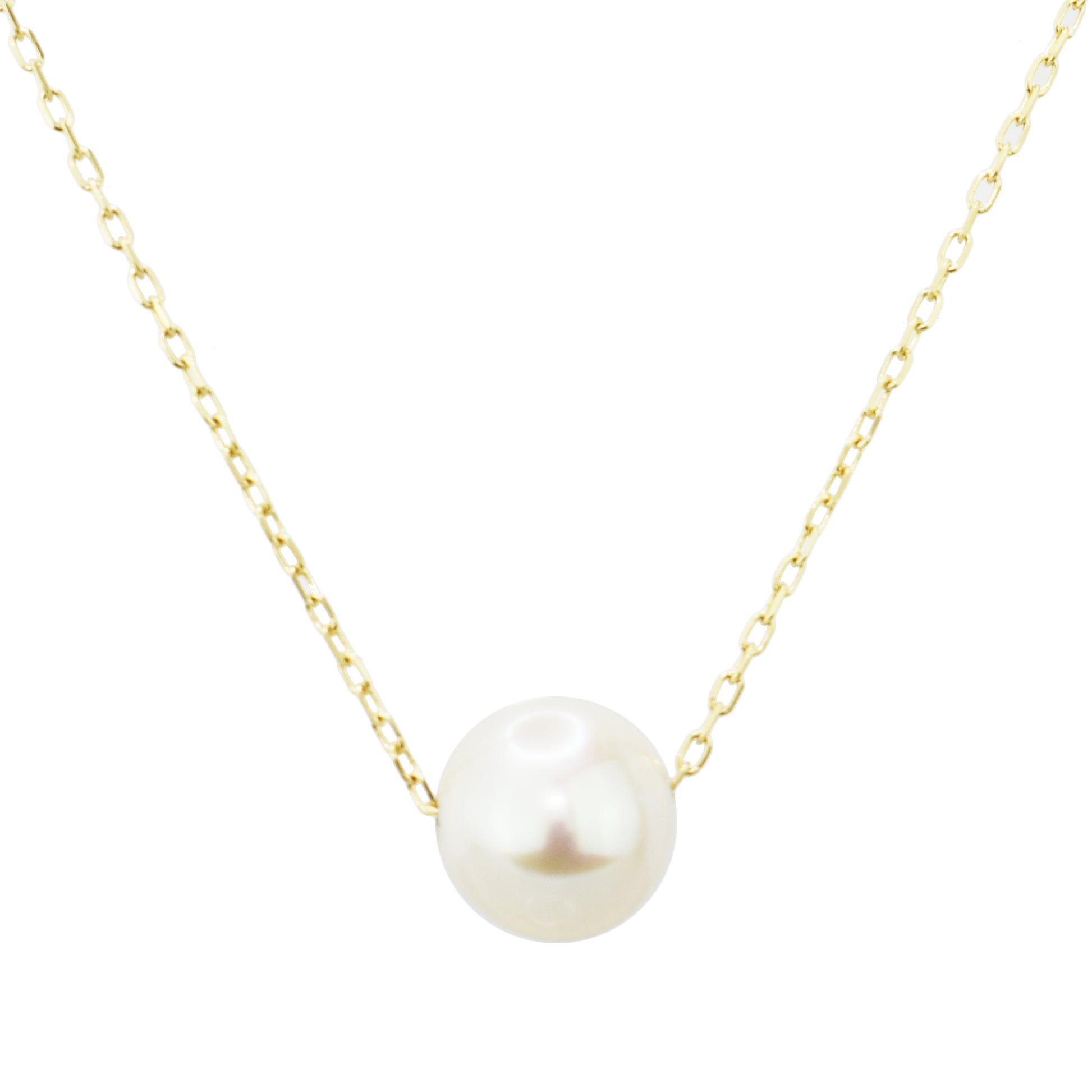 14k White Freshwater Pearl Slider Ball Pendant Necklace 17/18"