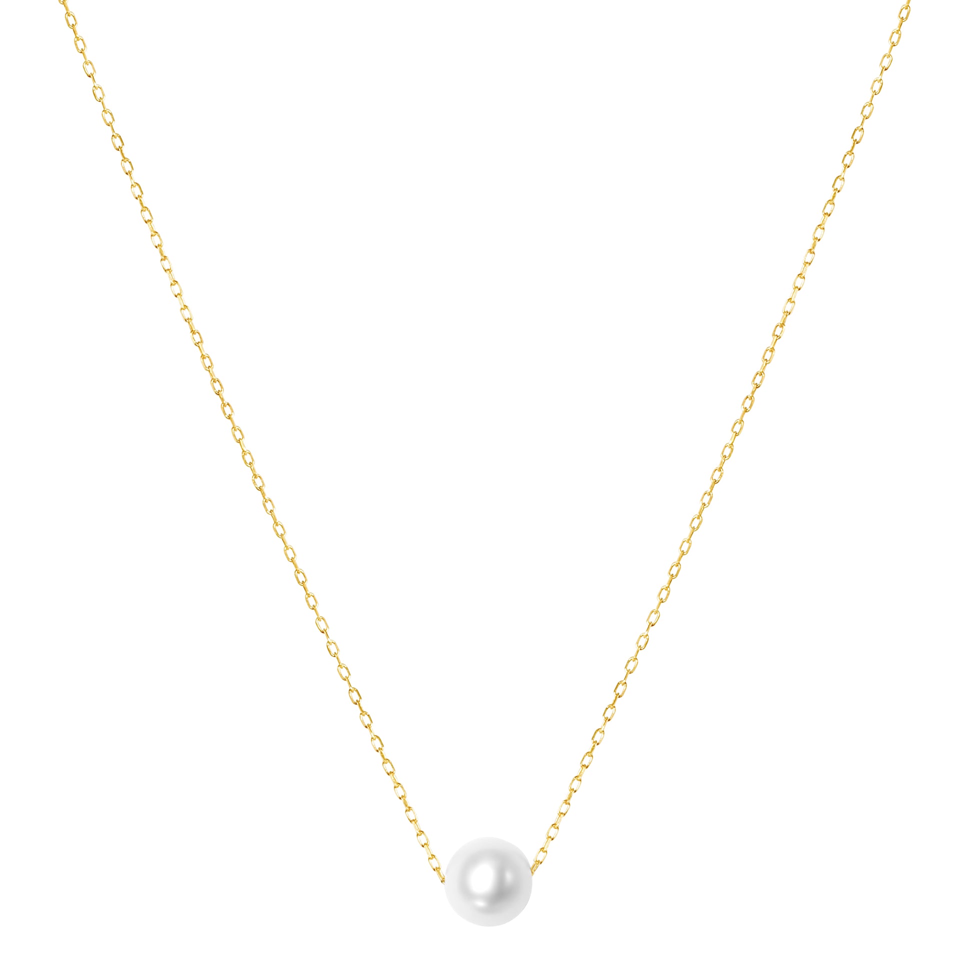 14k White Freshwater Pearl Slider Ball Pendant Necklace 17/18"