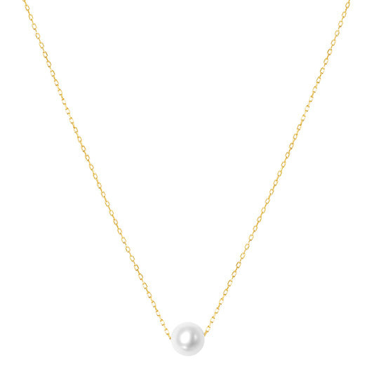 14k White Freshwater Pearl Slider Ball Pendant Necklace 17/18"