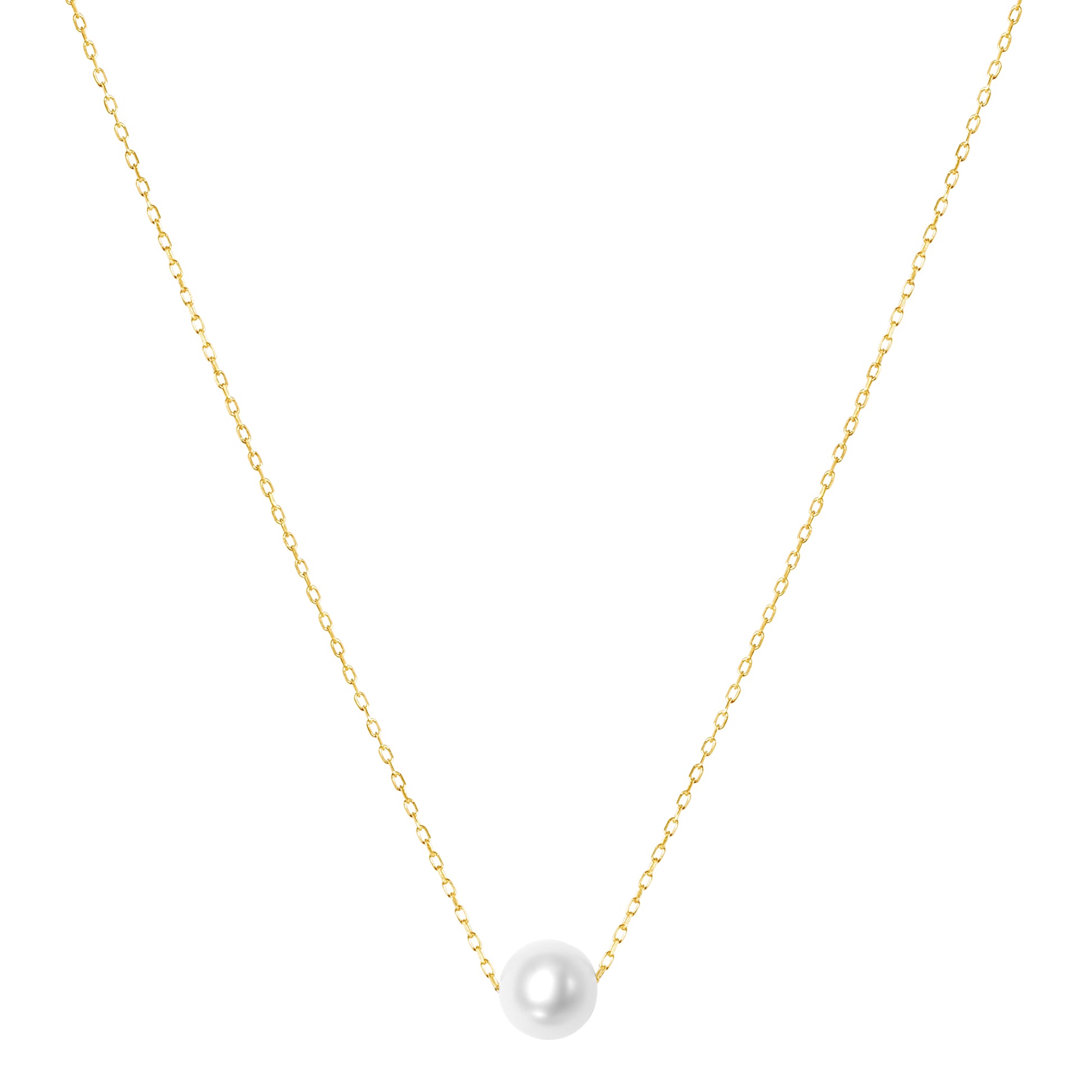 14k White Freshwater Pearl Ball Slider Pendant Necklace 17"