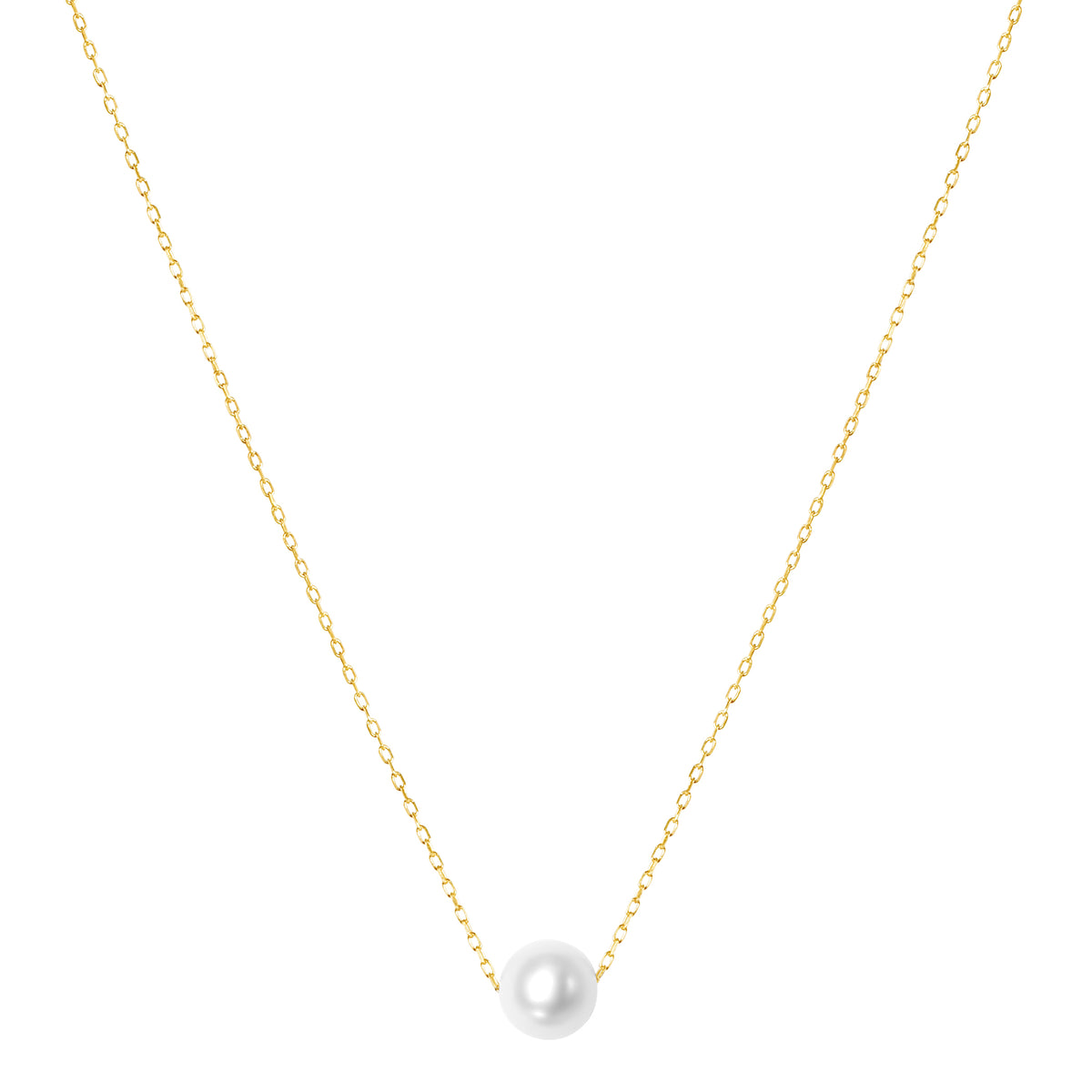 14k White Freshwater Pearl Ball Slider Pendant Necklace 17"