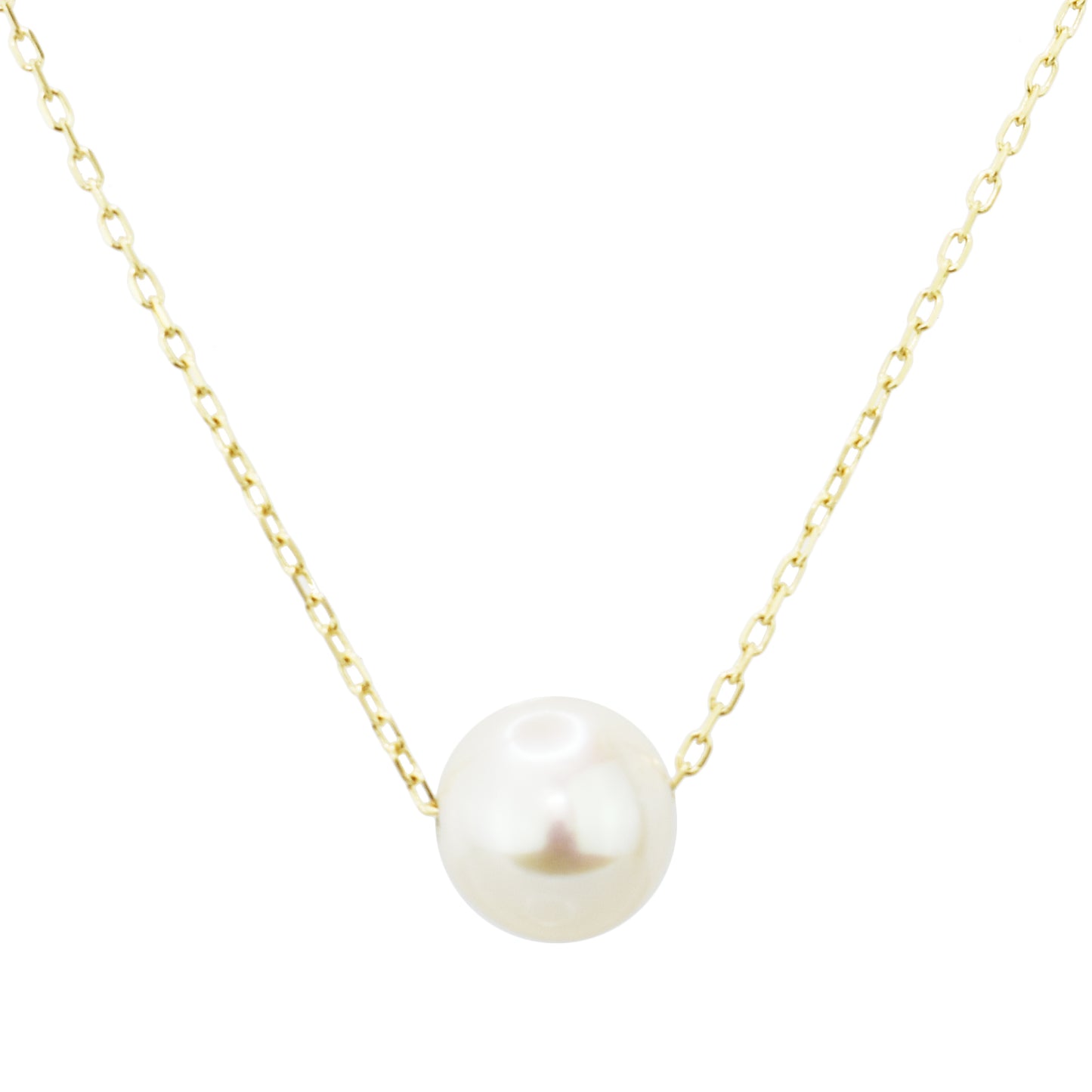 14k White Freshwater Pearl Ball Slider Pendant Necklace 17"