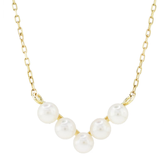 14k White Freshwater Pearl V Shape Pendant Necklace 17/18"