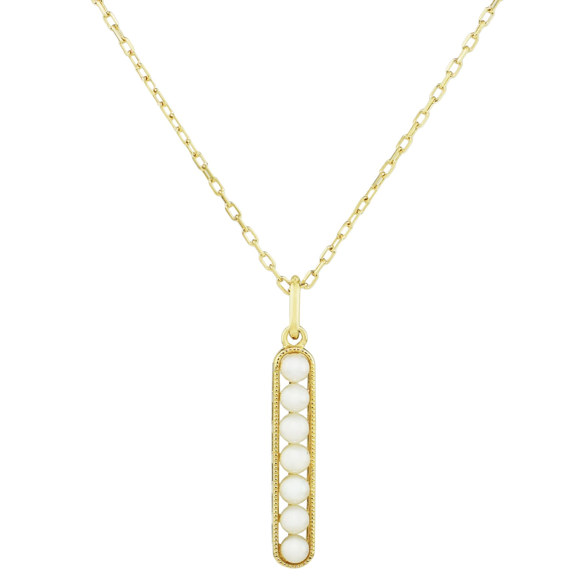 14k White Pearl Bar Pendant Art Deco Necklace