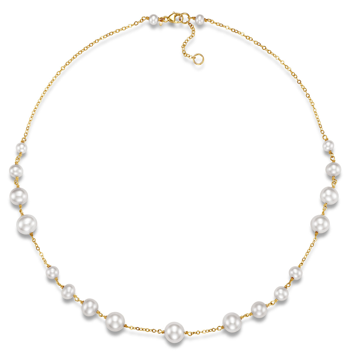14KY White Pearl Station Necklace with 14k gold wire