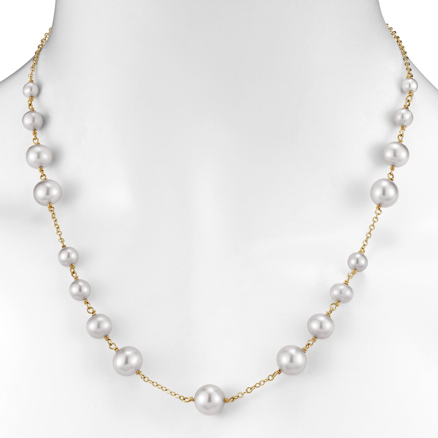 14KY White Pearl Station Necklace with 14k gold wire