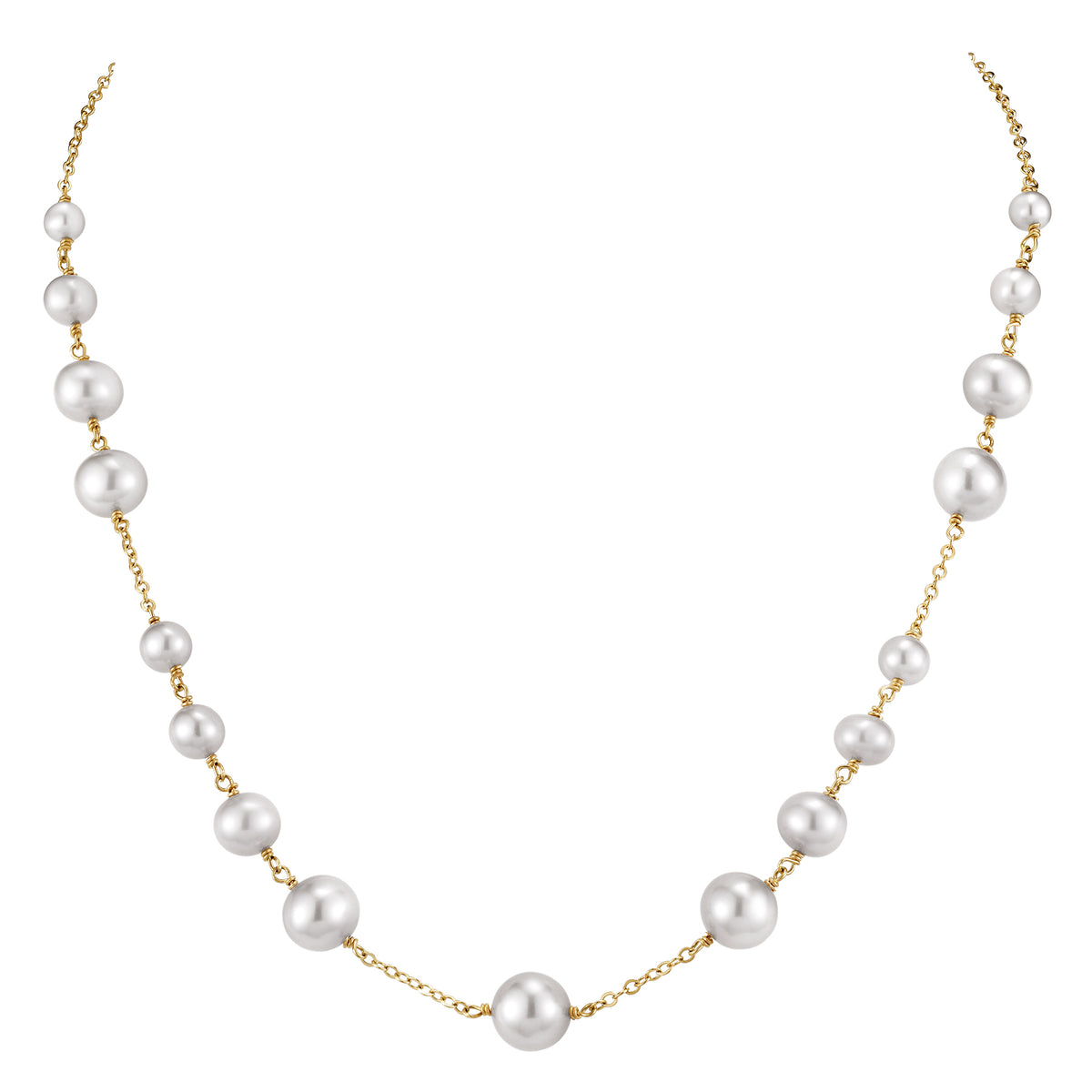 14KY White Pearl Station Necklace with 14k gold wire