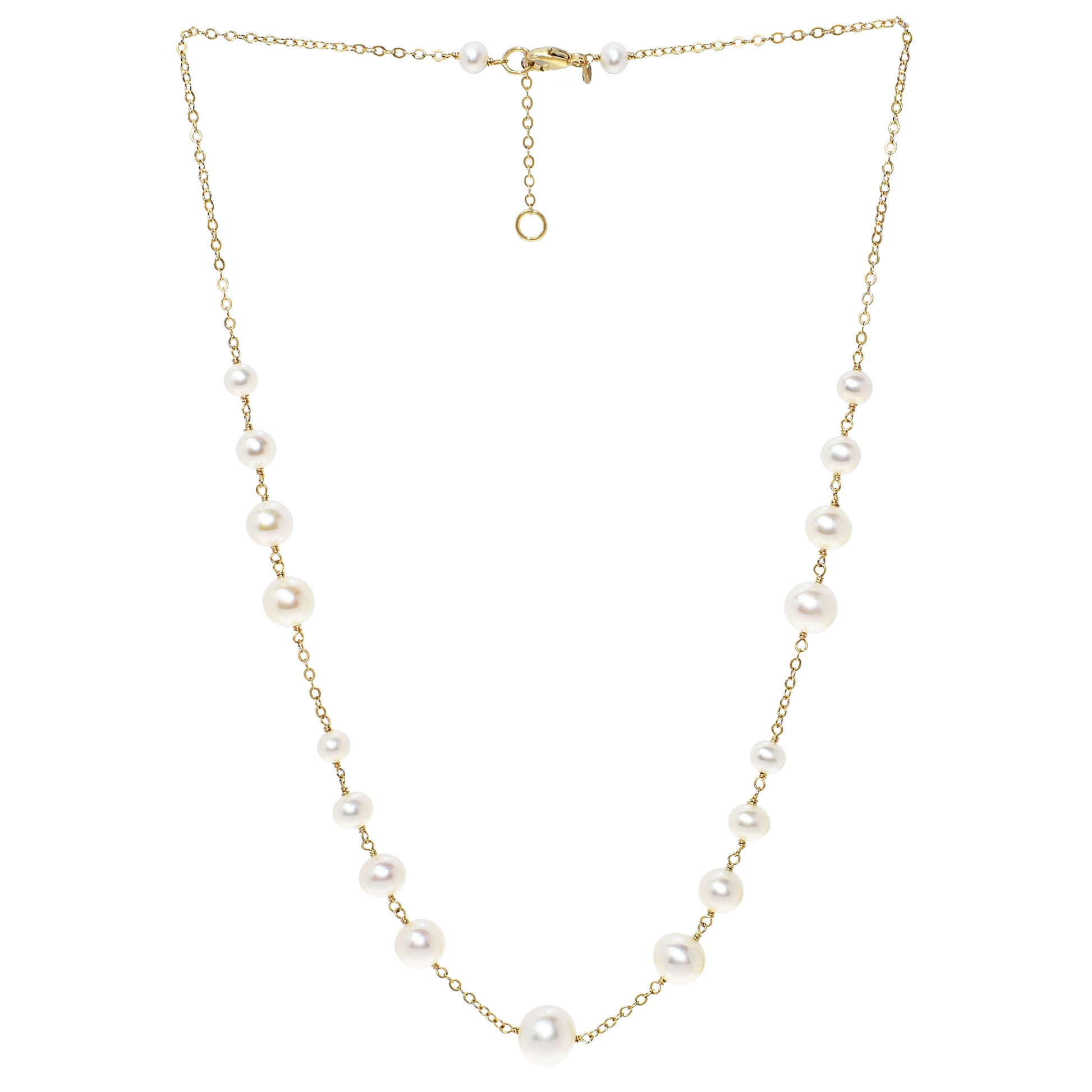 14KY White Pearl Station Necklace with 14k gold wire