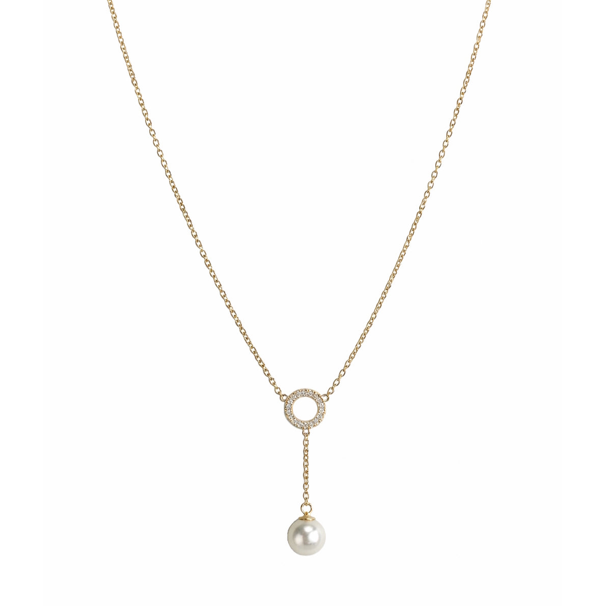 14k White Pearl & Diamond Circle Necklace