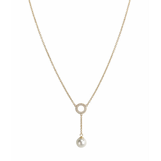 14k White Pearl & Diamond Circle Necklace