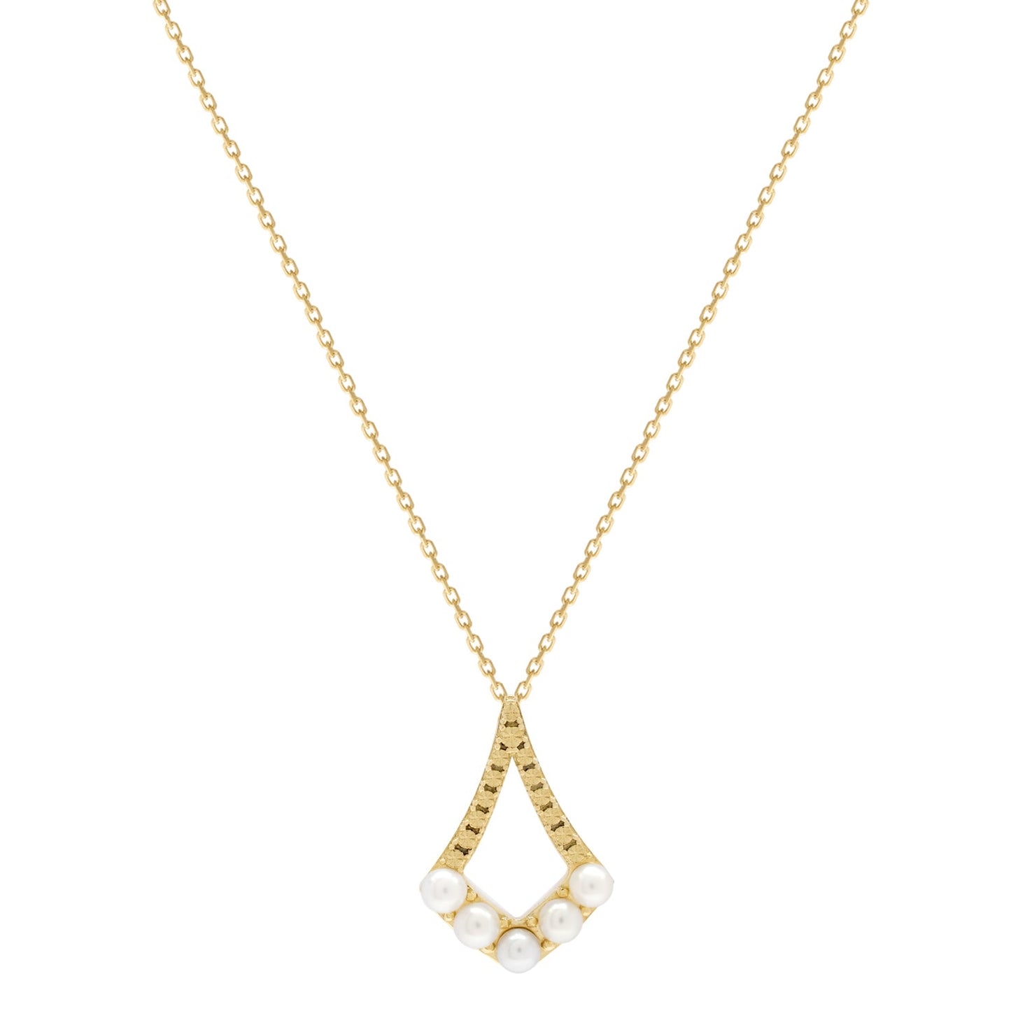 14k Kite Shape White Pearl Necklace
