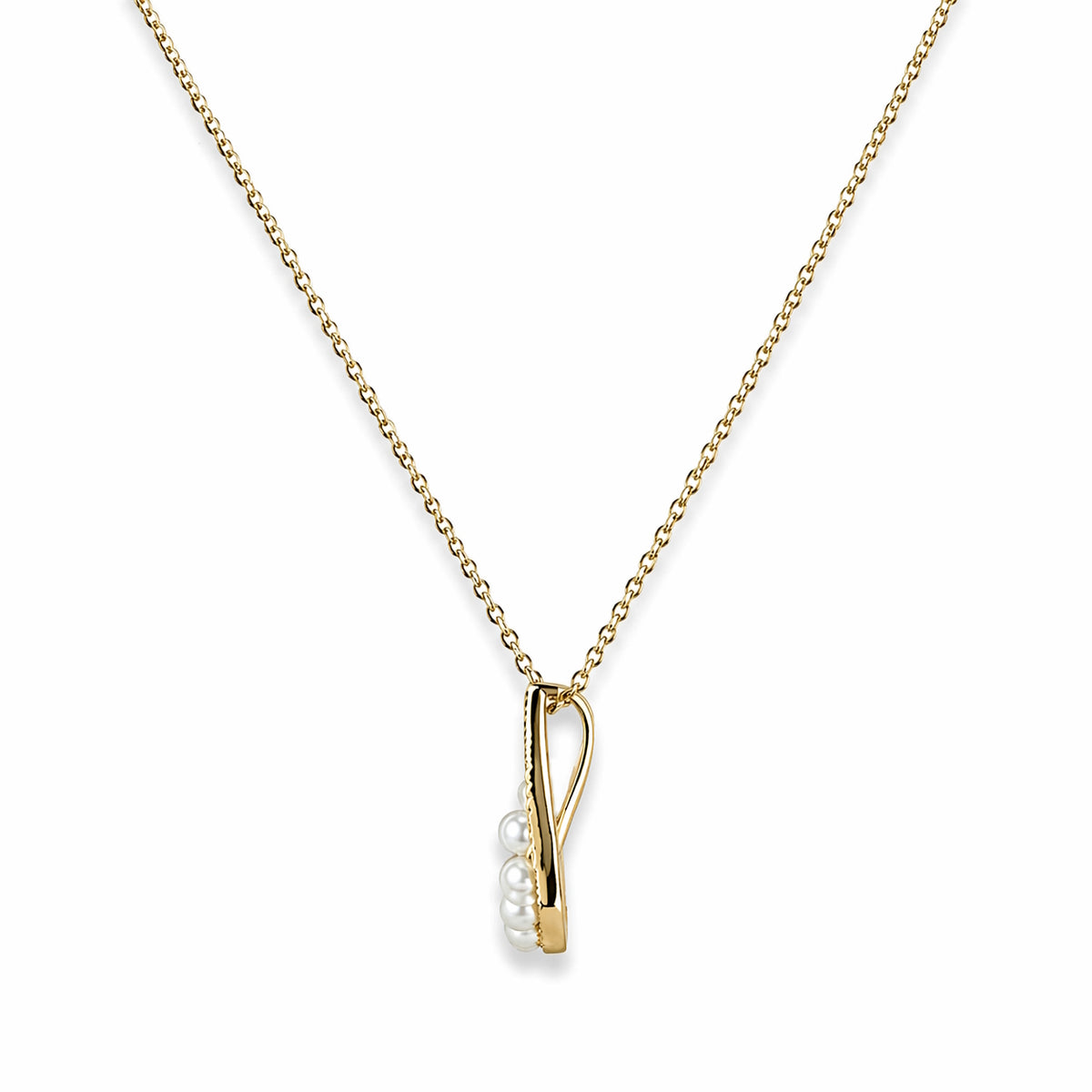 14k Kite Shape White Pearl & Diamond Pendant Necklace