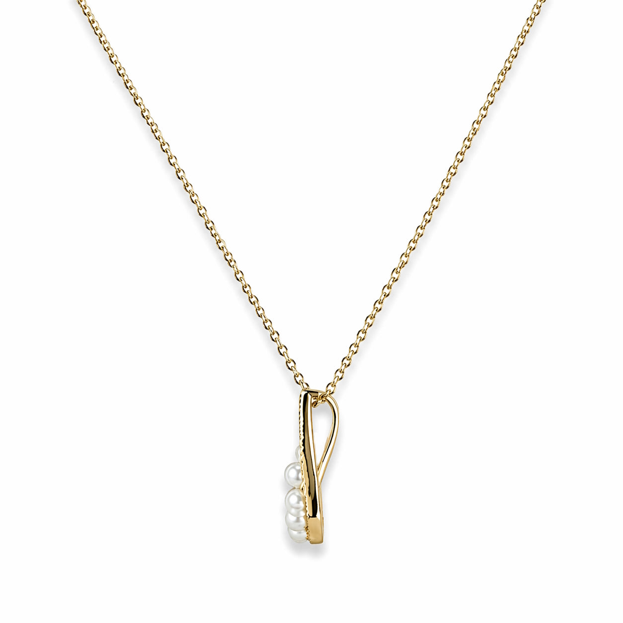 14k Kite Shape White Pearl & Diamond Pendant Necklace