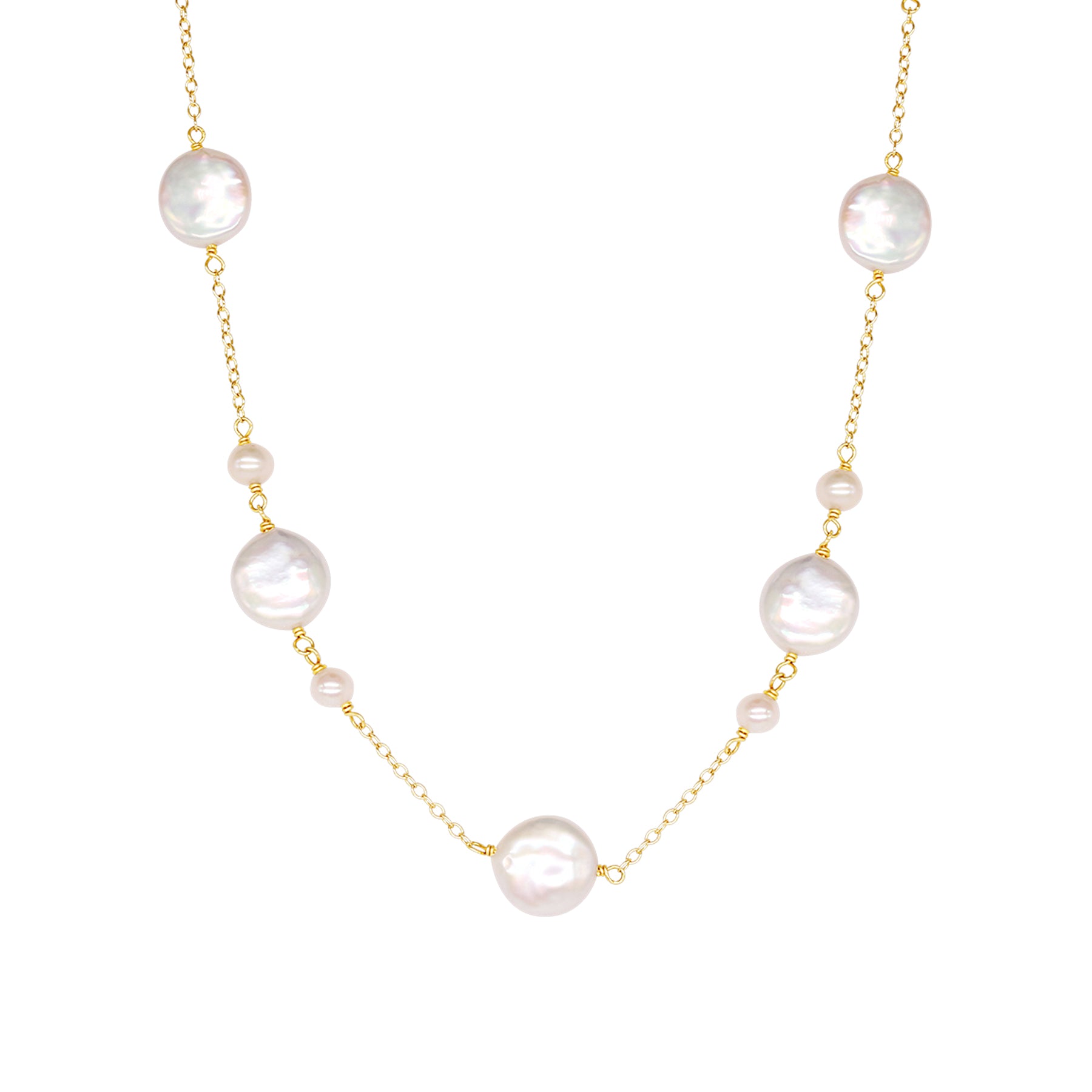 14k White Freshwater Pearl Station Necklace 18"