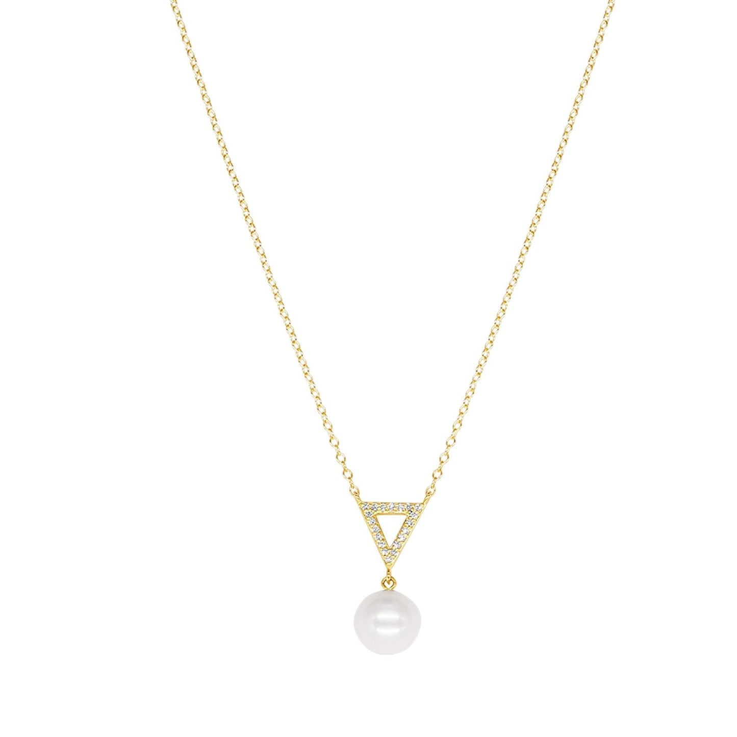 14k White Pearl Diamond Open Triangle Pendant Necklace 17" freeshipping - Jewelmak Shop