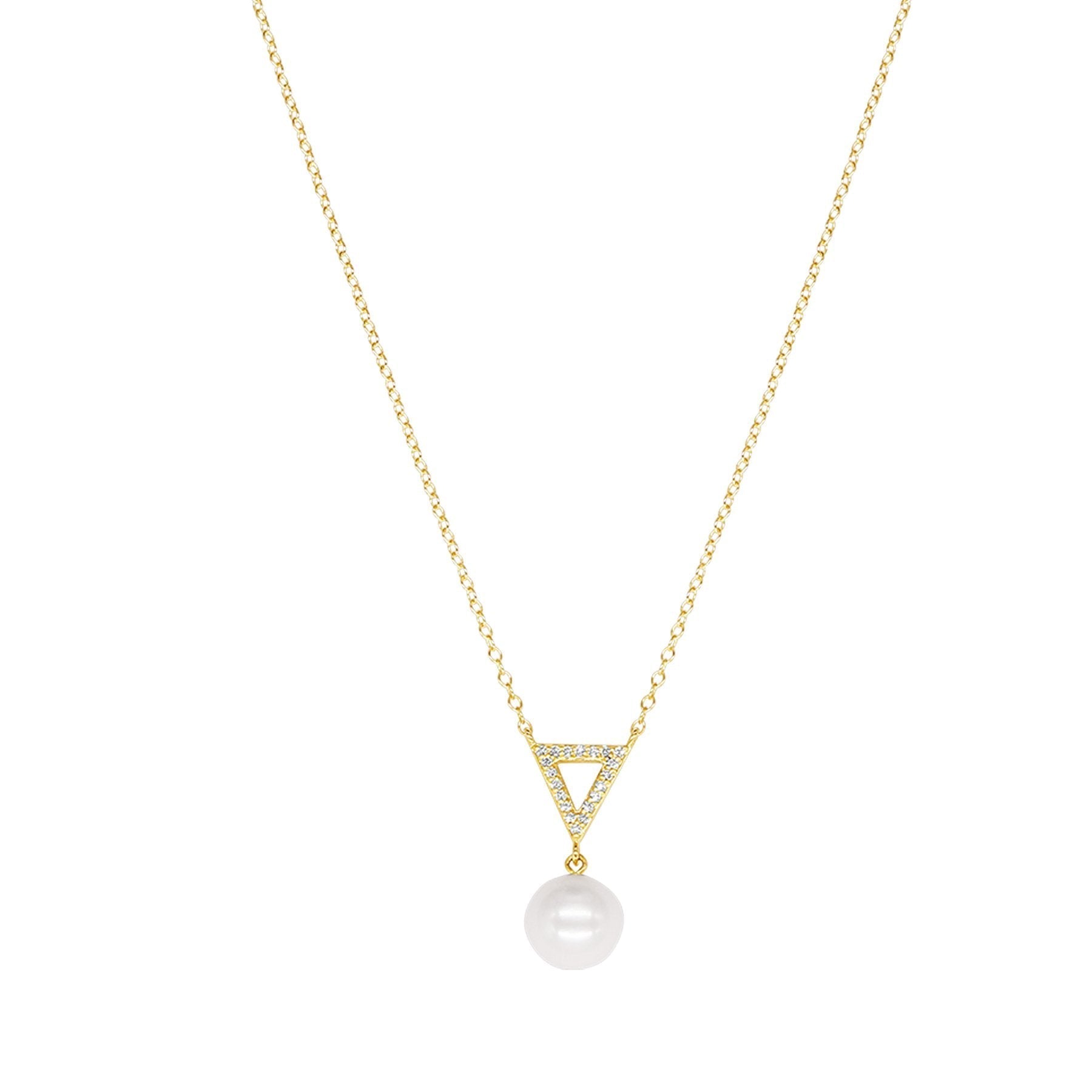 14k White Pearl Diamond Open Triangle Pendant Necklace 17" freeshipping - Jewelmak Shop