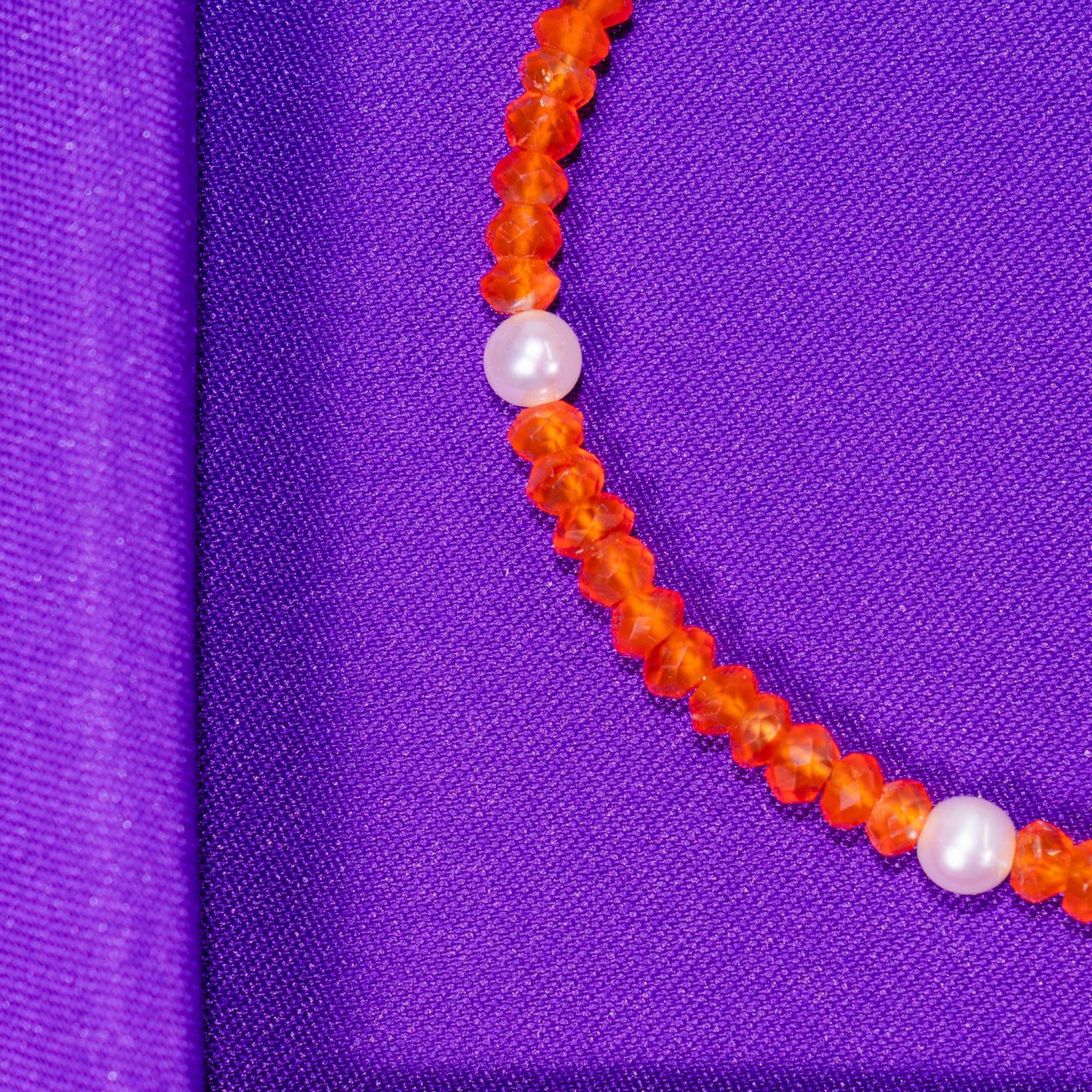 14k Rondelle Beaded Gemstone and White Freshwater Pearl Anklet 9.5" Carnelian
