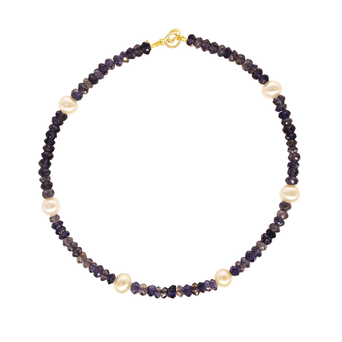 14k Rondelle Beaded Gemstone and White Freshwater Pearl Anklet 9.5" Iolite
