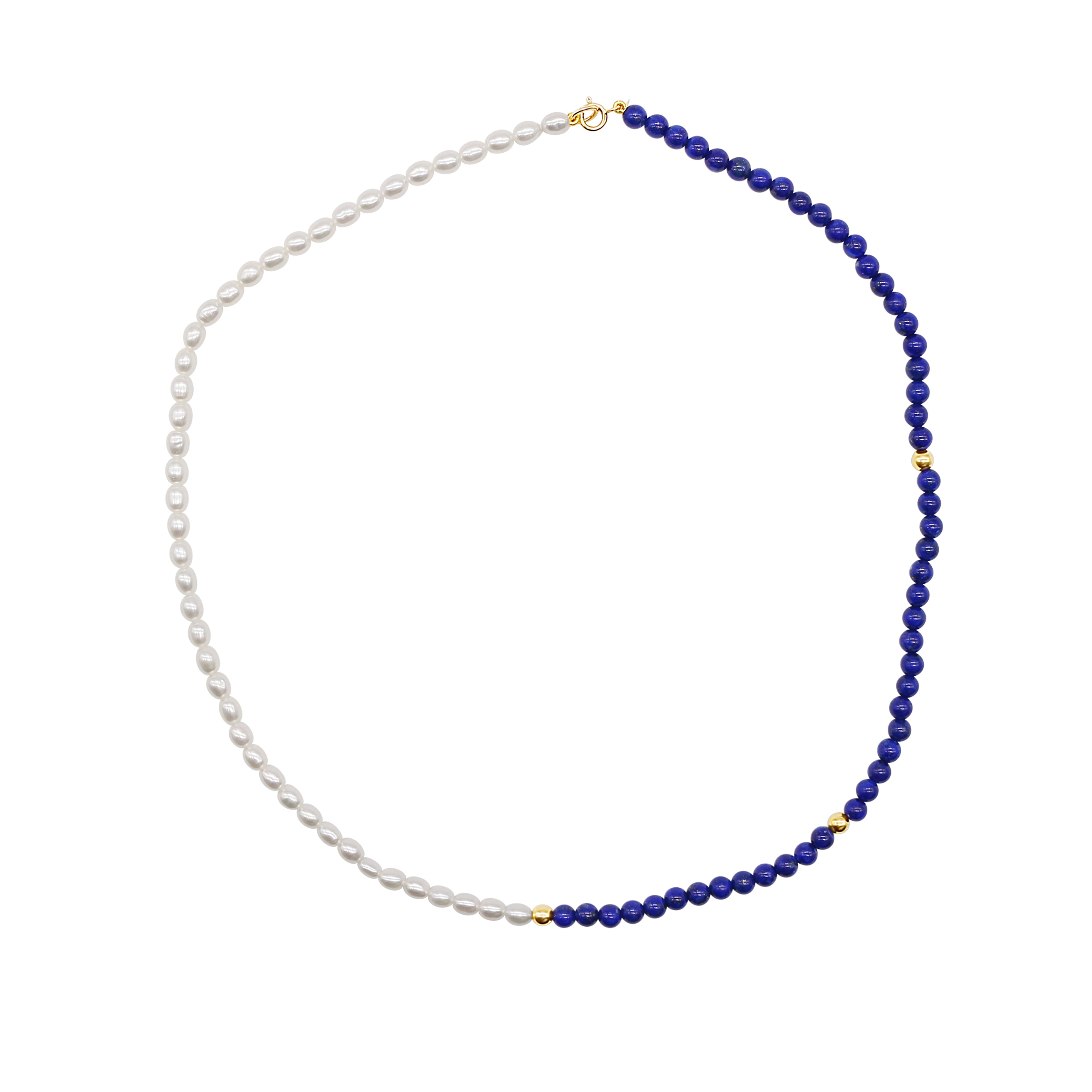 14k White Freshwater Pearl Half & Half Necklace 17" Lapis