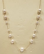 14k Yellow Gold White Pearl Grad Bead Station Necklace 17