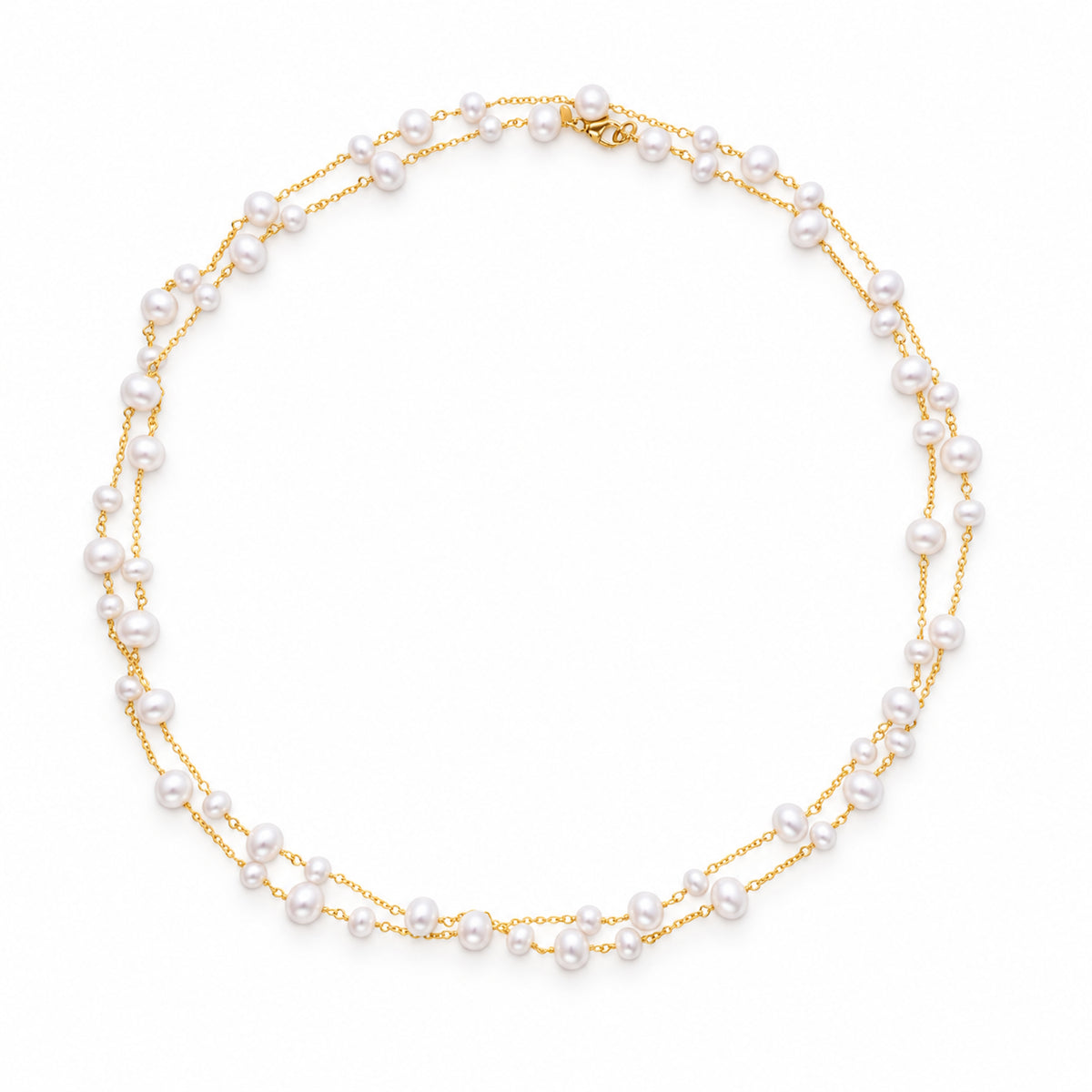 14k White Pearl Station Necklace