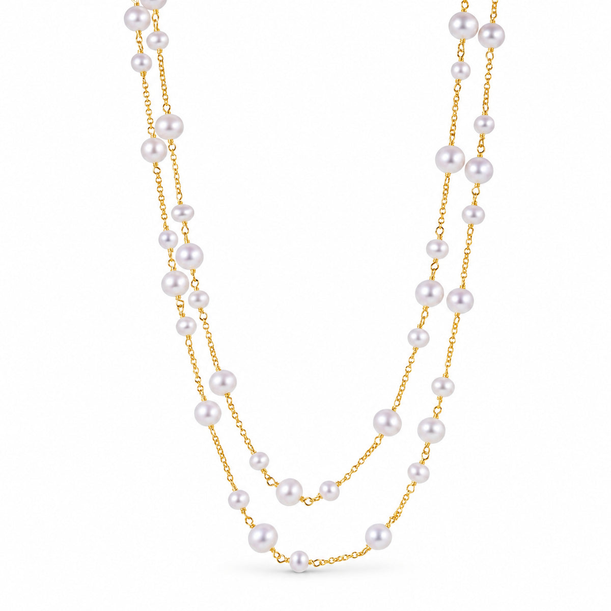 14k White Pearl Station Necklace