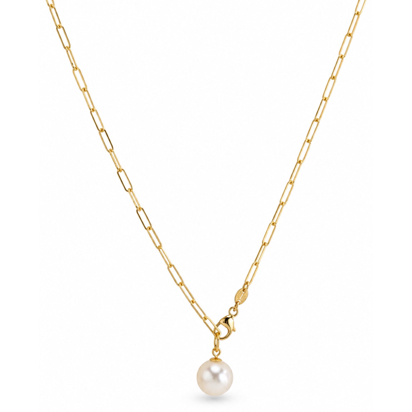 14k White Pearl Drop Paperclip Chain Necklace