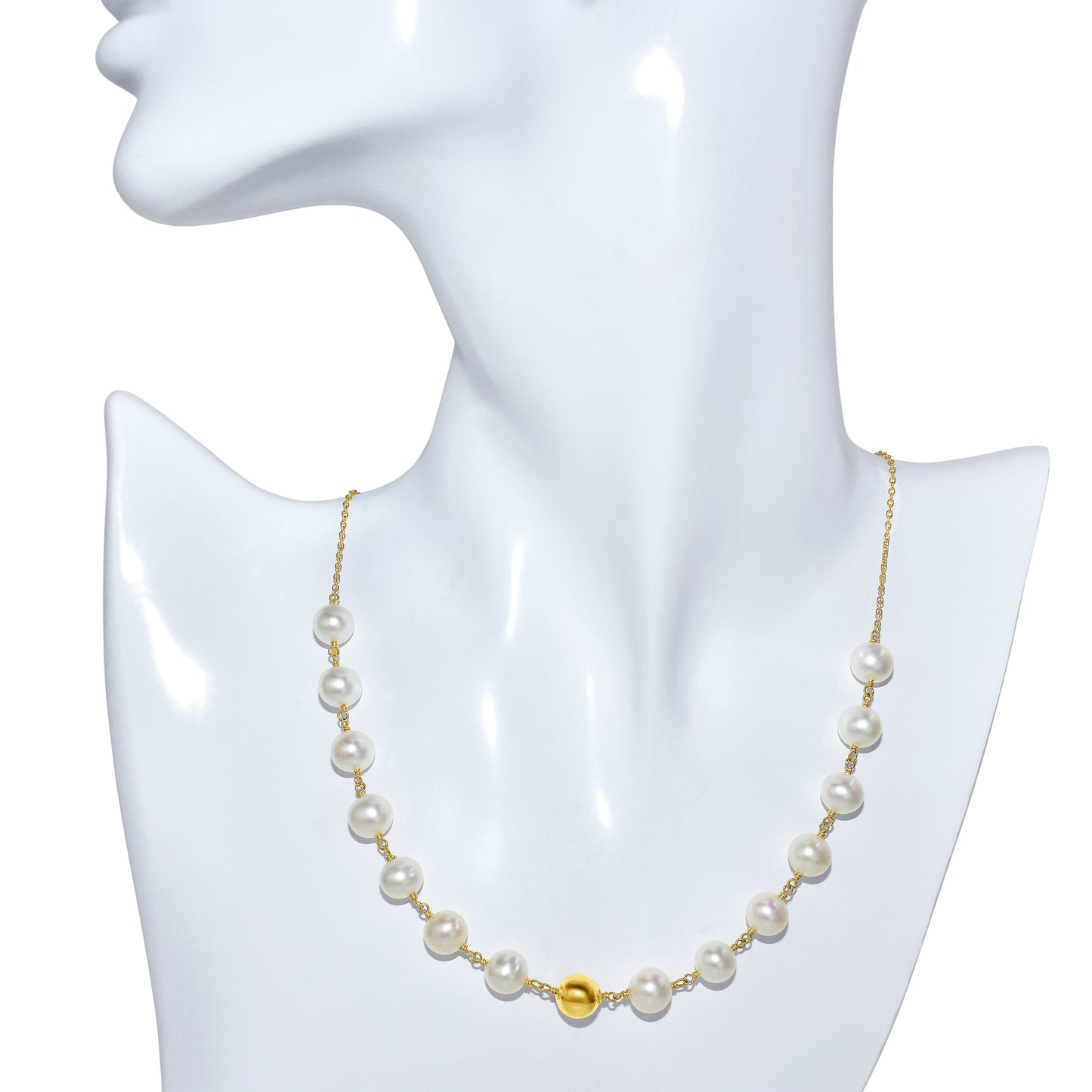 14k Freshwater Pearl Gold Ball Link Necklace