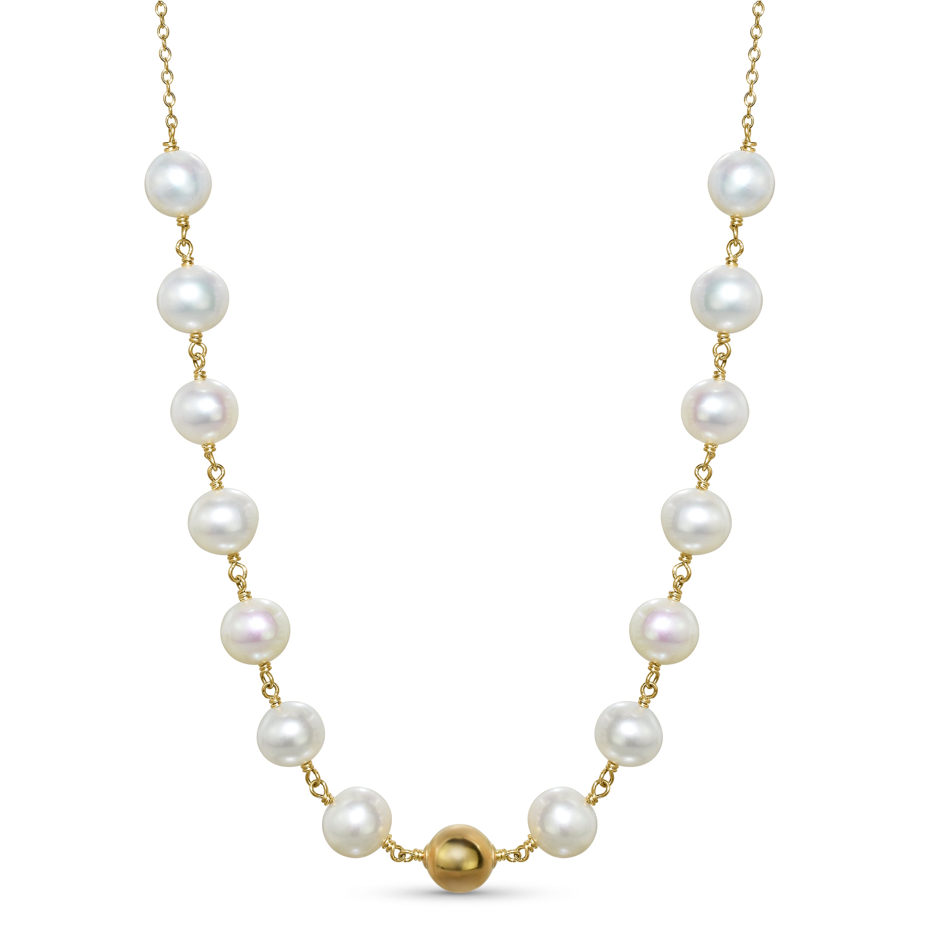 14k Freshwater Pearl Gold Ball Link Necklace