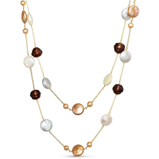 14k Multi Color Pearl Station Necklace