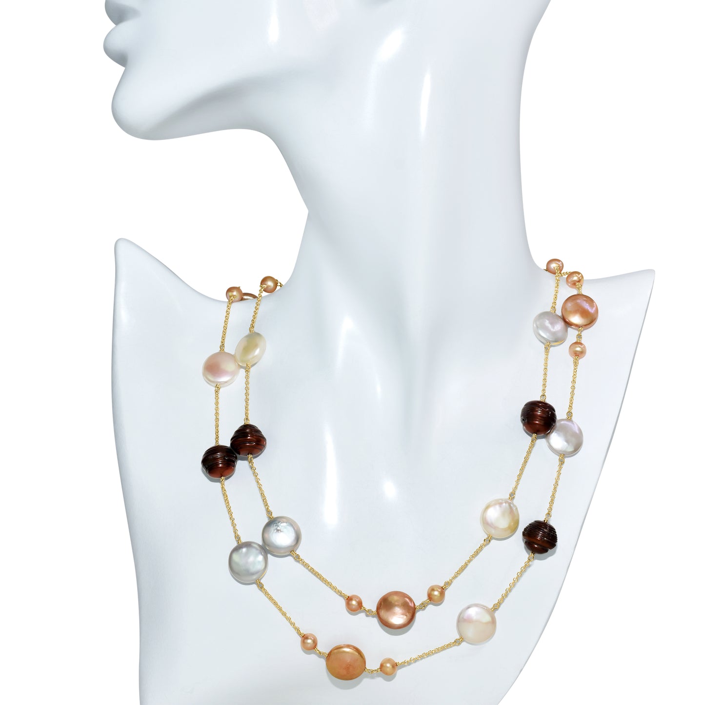 14k Multi Color Pearl Station Necklace