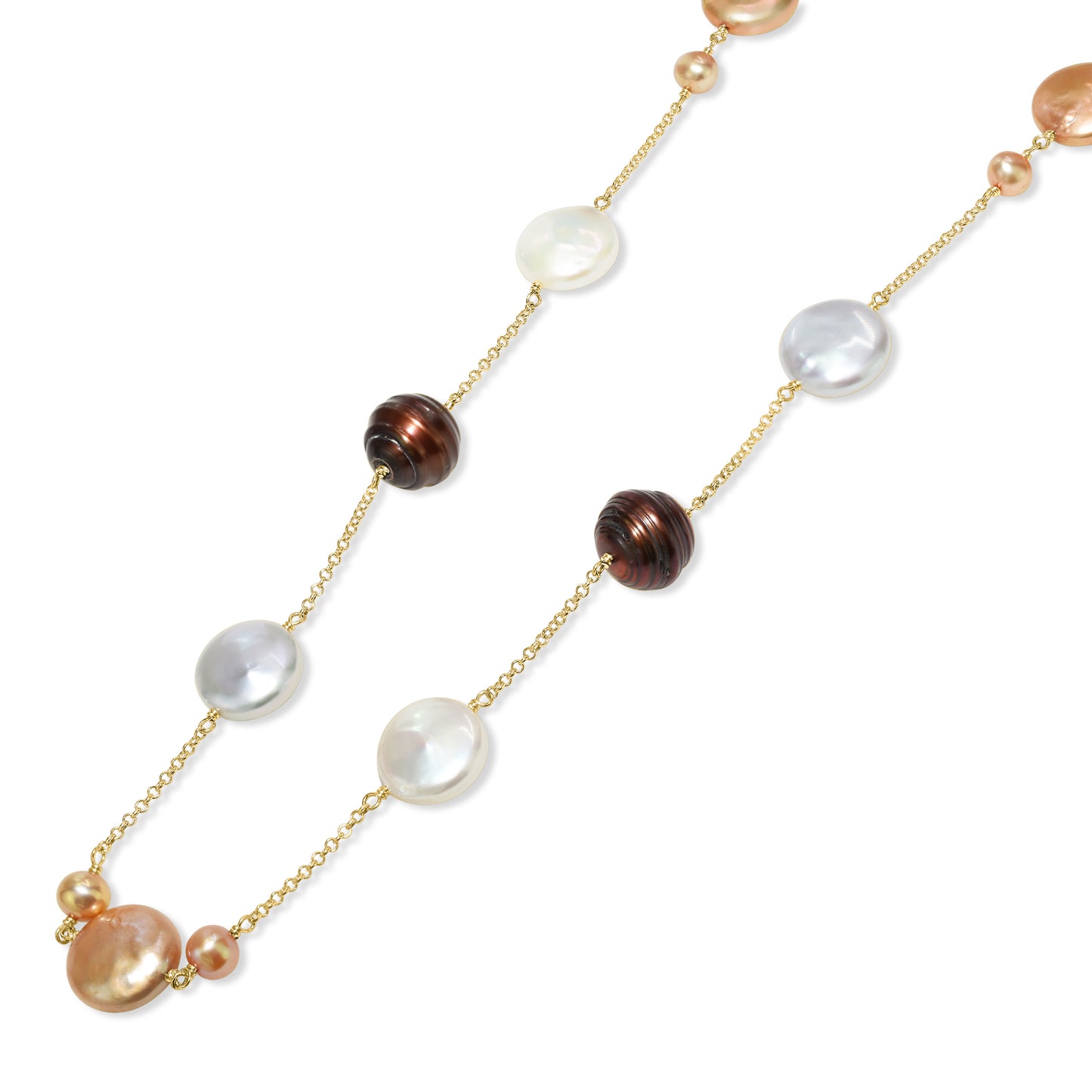 14k Multi Color Pearl Station Necklace