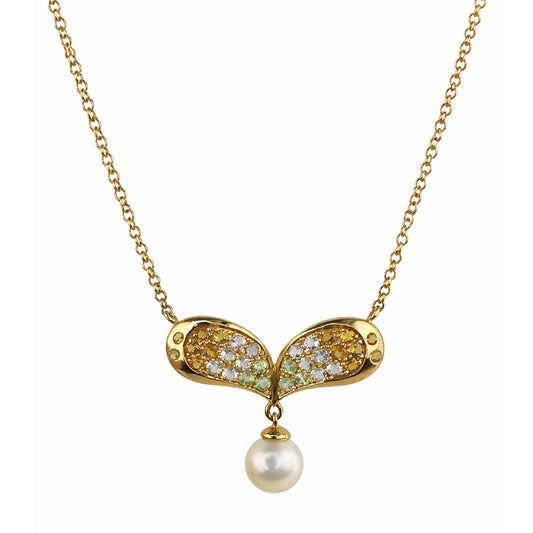 14k White Pearl Multi Gemstone Pend Necklace